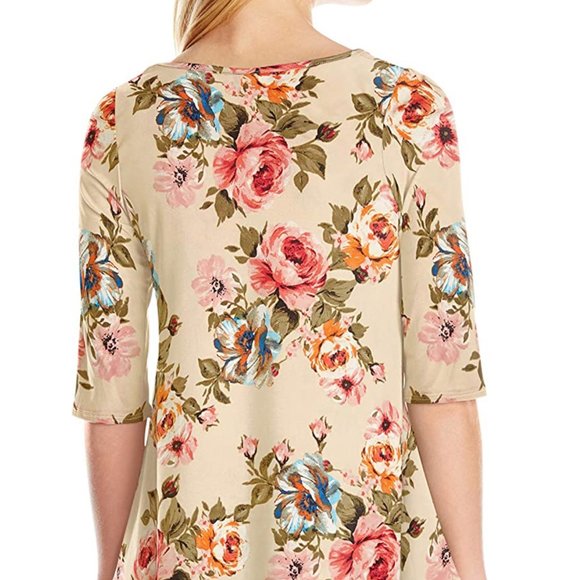 Star Vixen Women's Elbow Sleeve Hanky Hem Tunic Size Medium Light Floral - Picture 2 of 5